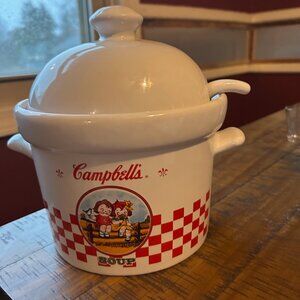 Vintage  Campbell's   Kids Checkered Soup tureen w lid and ladle w Vintage Campb